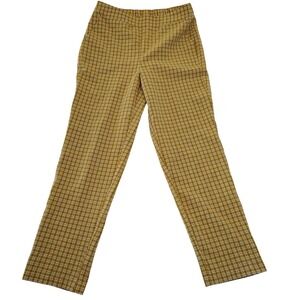 Casting LA Plaid Pants Straight Leg Trousers Capri  Small Yellow White Gingham